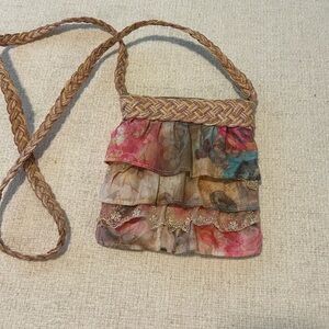 Braided Strap Floral Ruffle Crossbody Bag - Multi